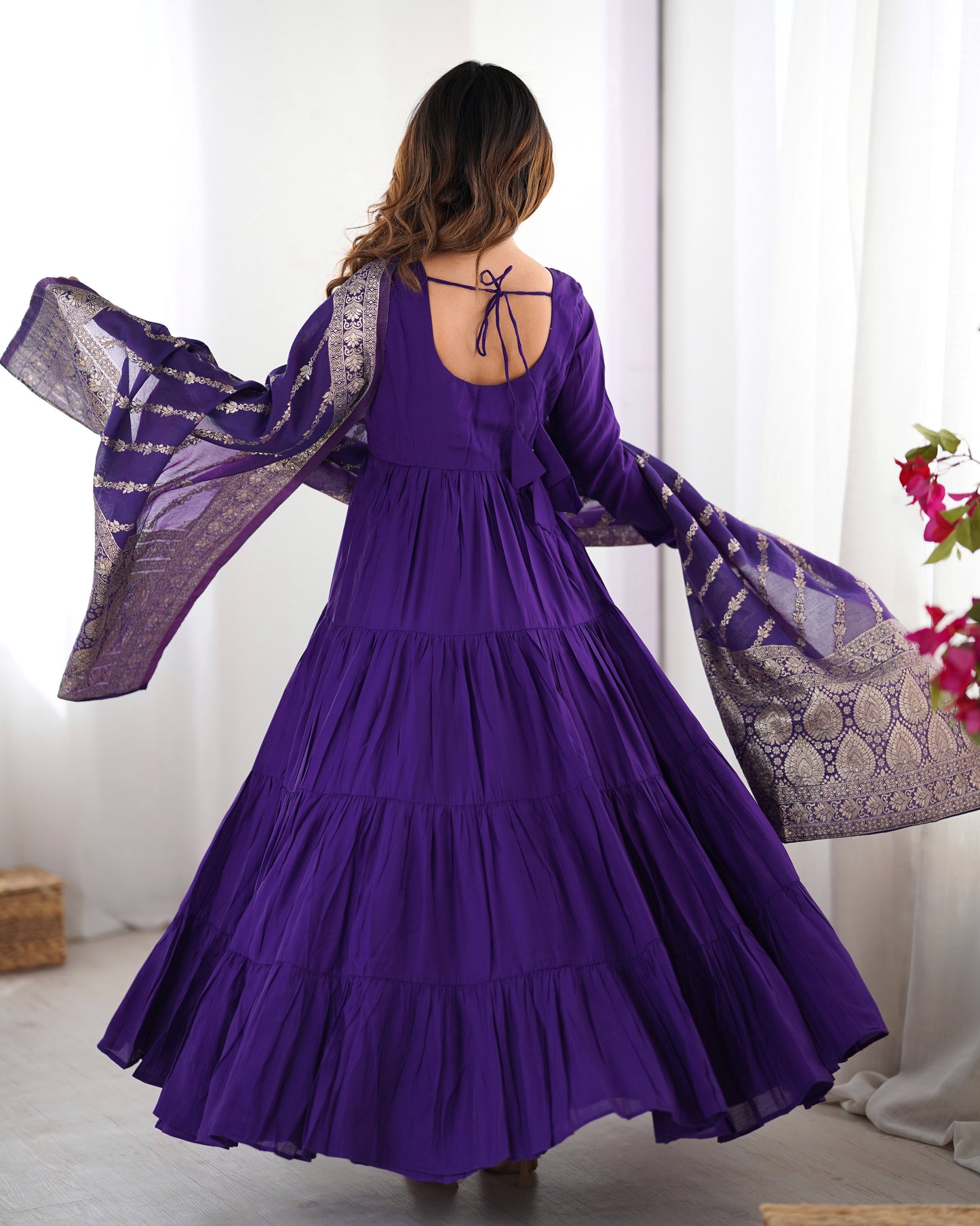 Elegant Pure Roman Silk 9 Mtr Flared Designer Anarkali Suit
