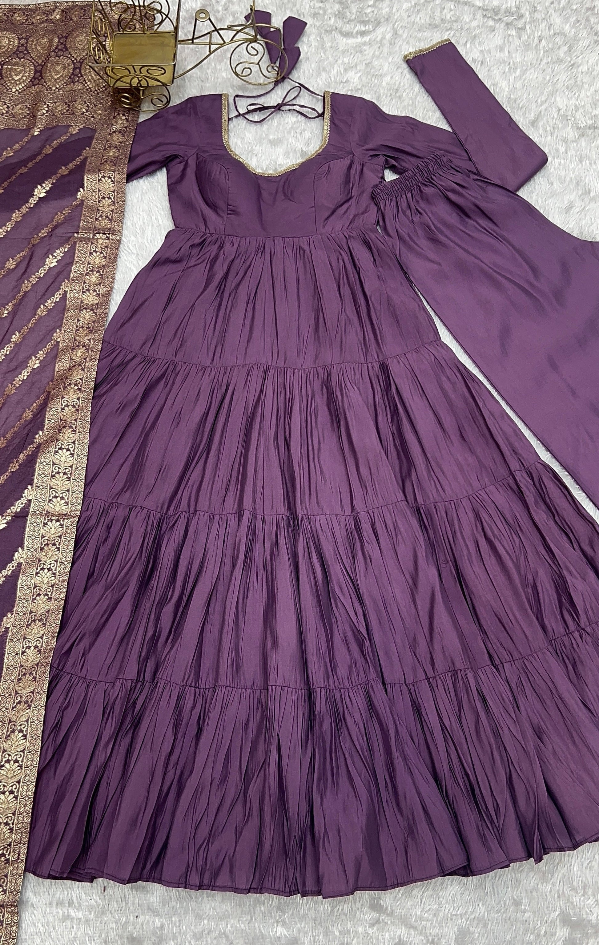 Elegant Pure Roman Silk 9 Mtr Flared Designer Anarkali Suit - Ethnicwish