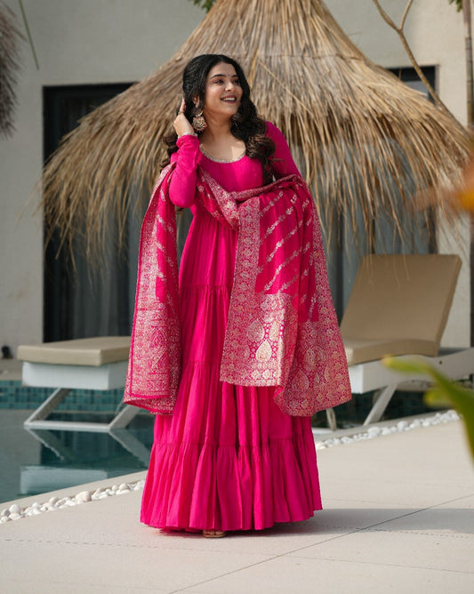 Appealing Pure Roman Silk Fully Stitched Anarkali Pant Suit