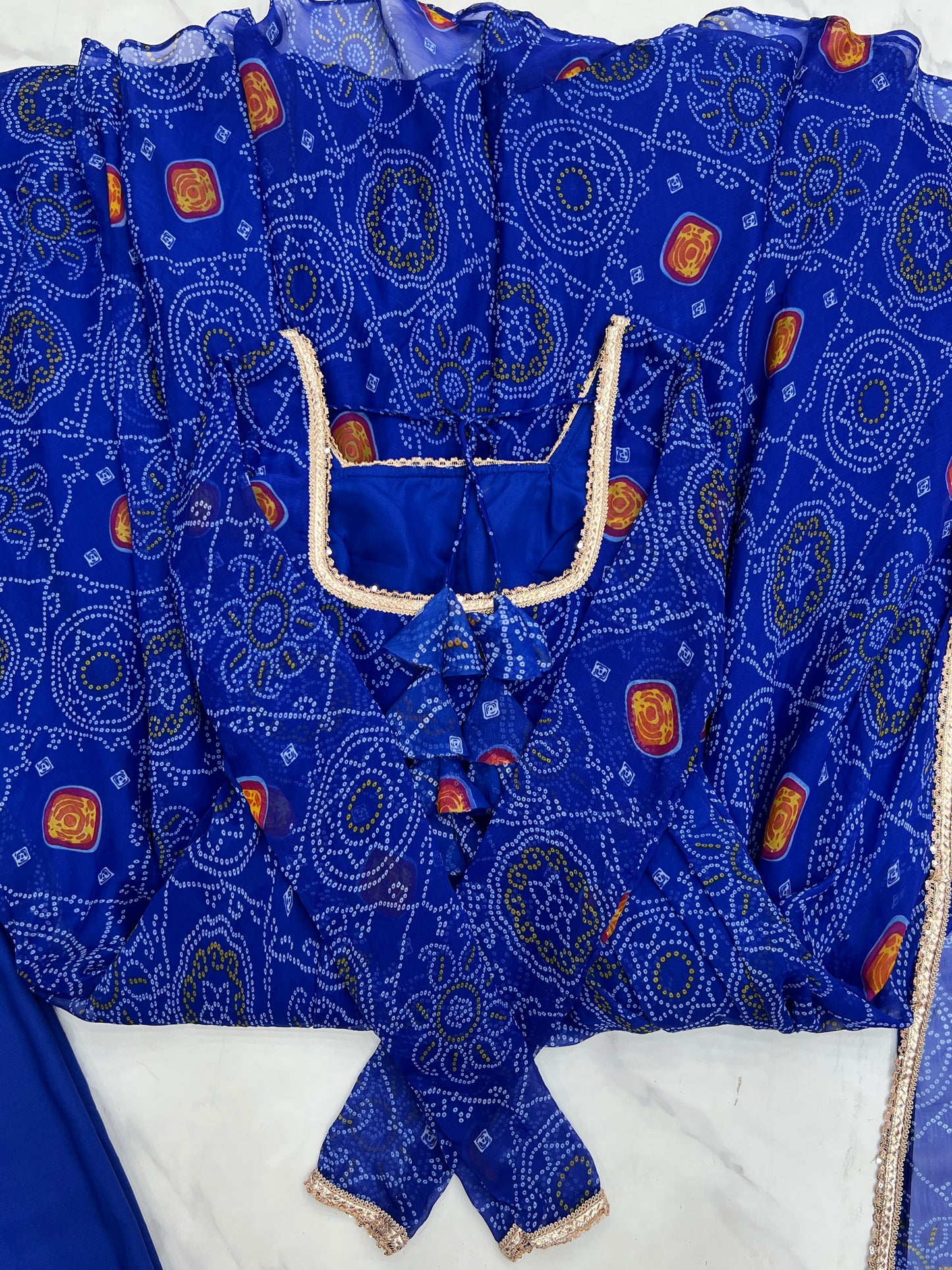 Stylish Pure Chiffon Intricate Bandhej Printed Anarkali Pant Suit