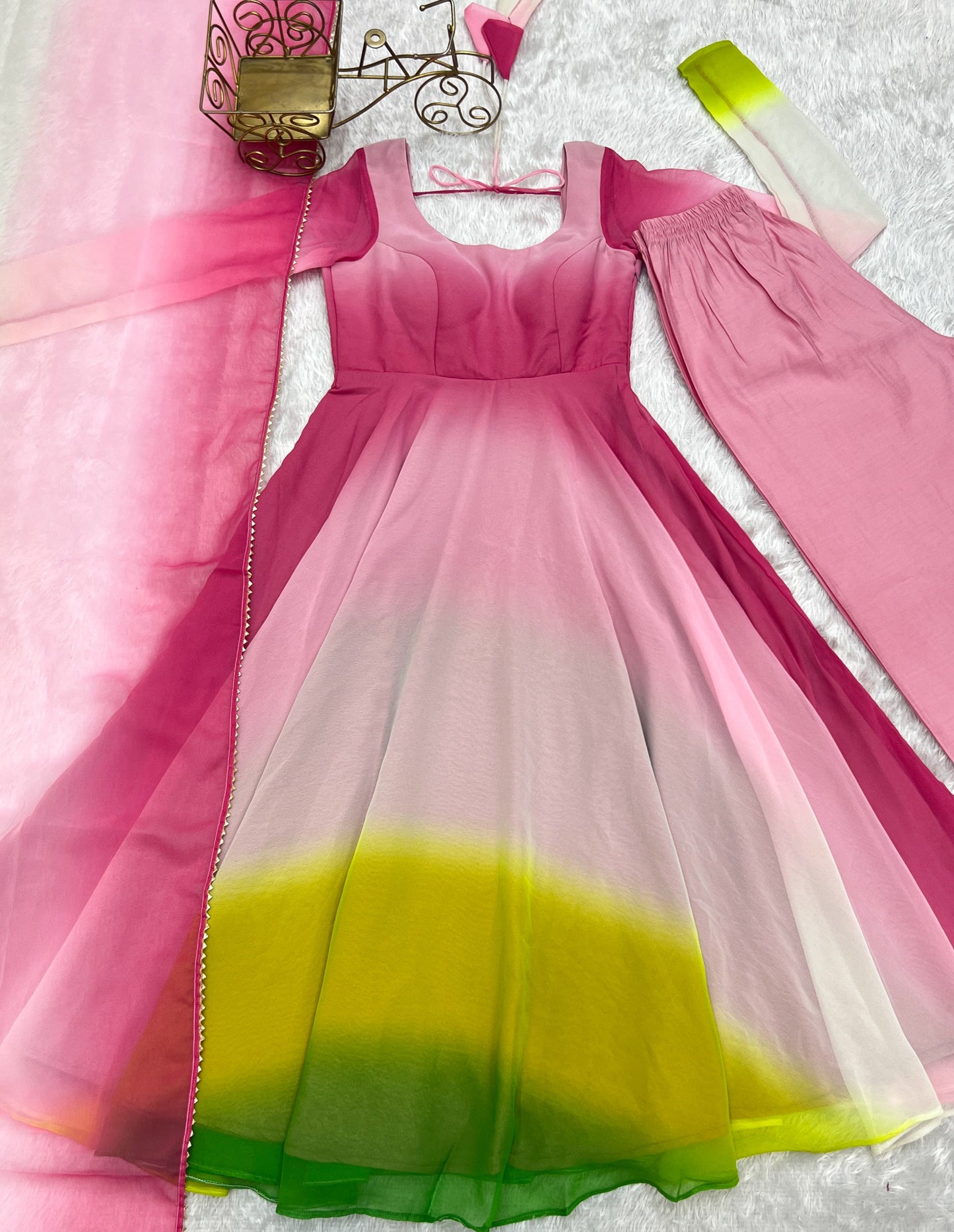 Spectacular Shaded Digital Printed Faux Georgette Anarkali Pant Suit - Ethnicwish