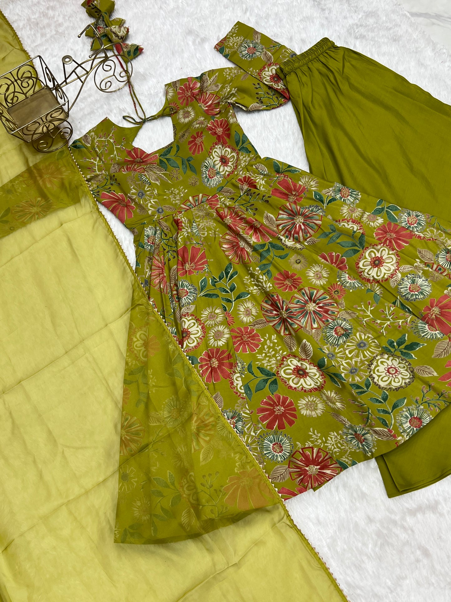 Exquisite Pure Soft Roman Silk Kediya Kurta Palazzo Set