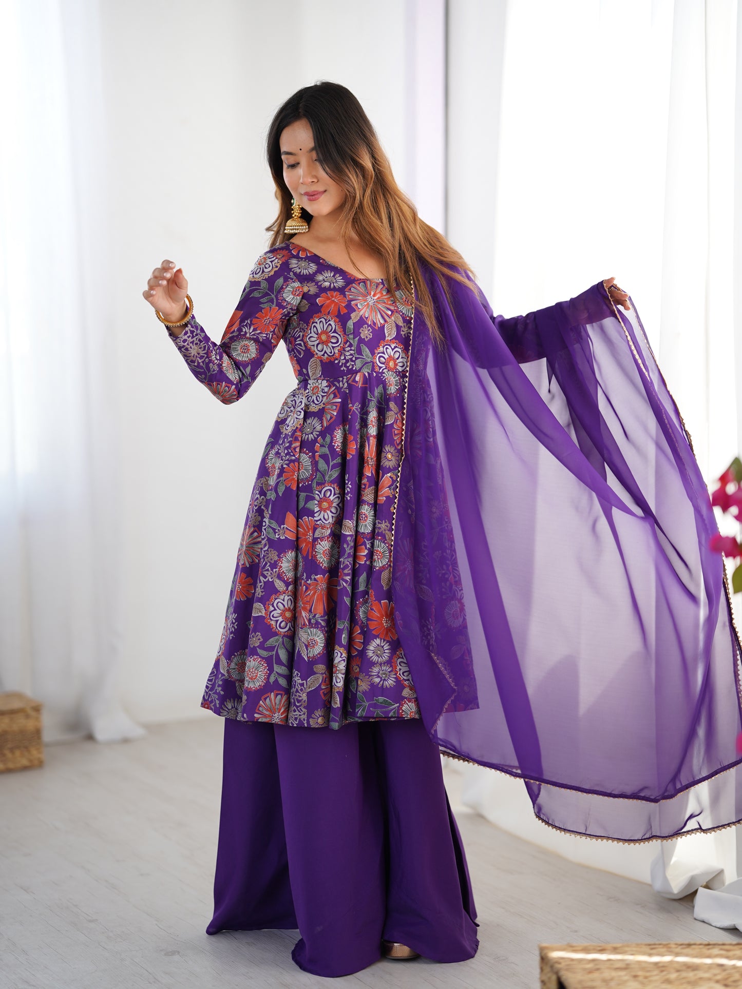 Exquisite Pure Soft Roman Silk Kediya Kurta Palazzo Set