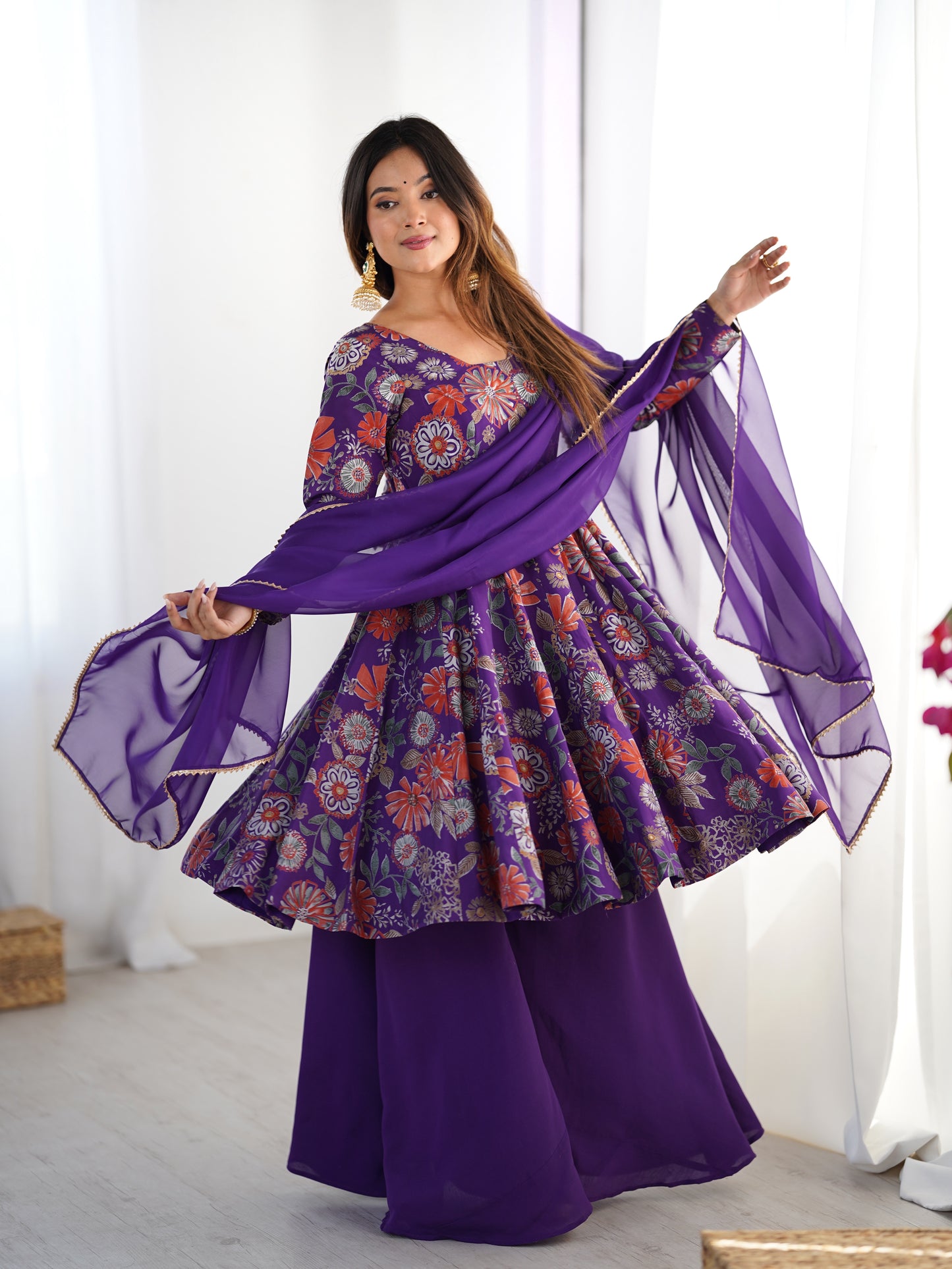 Exquisite Pure Soft Roman Silk Kediya Kurta Palazzo Set