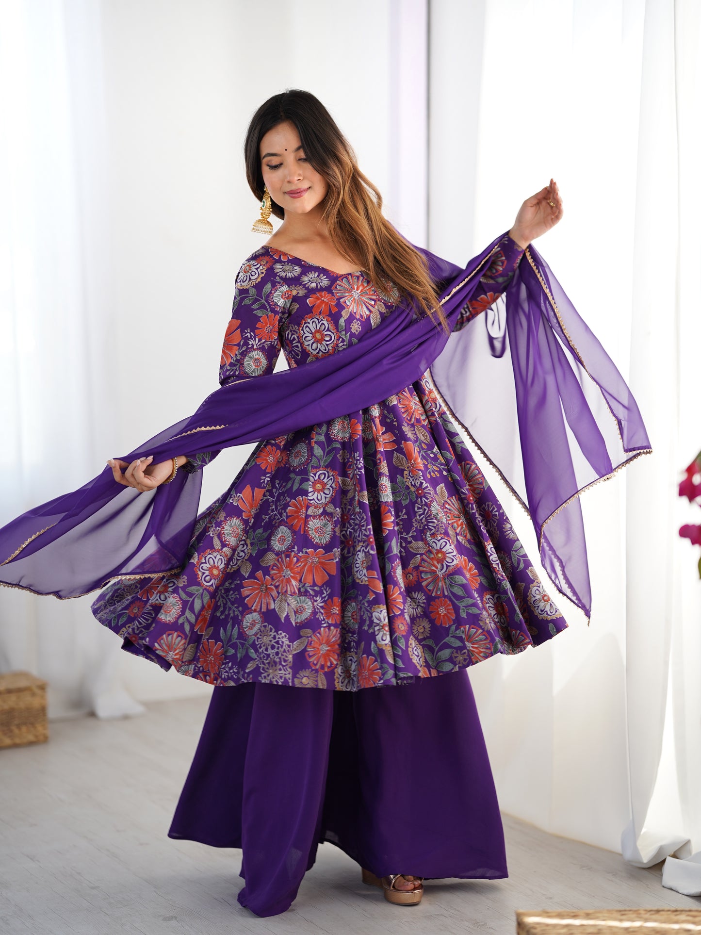 Exquisite Pure Soft Roman Silk Kediya Kurta Palazzo Set