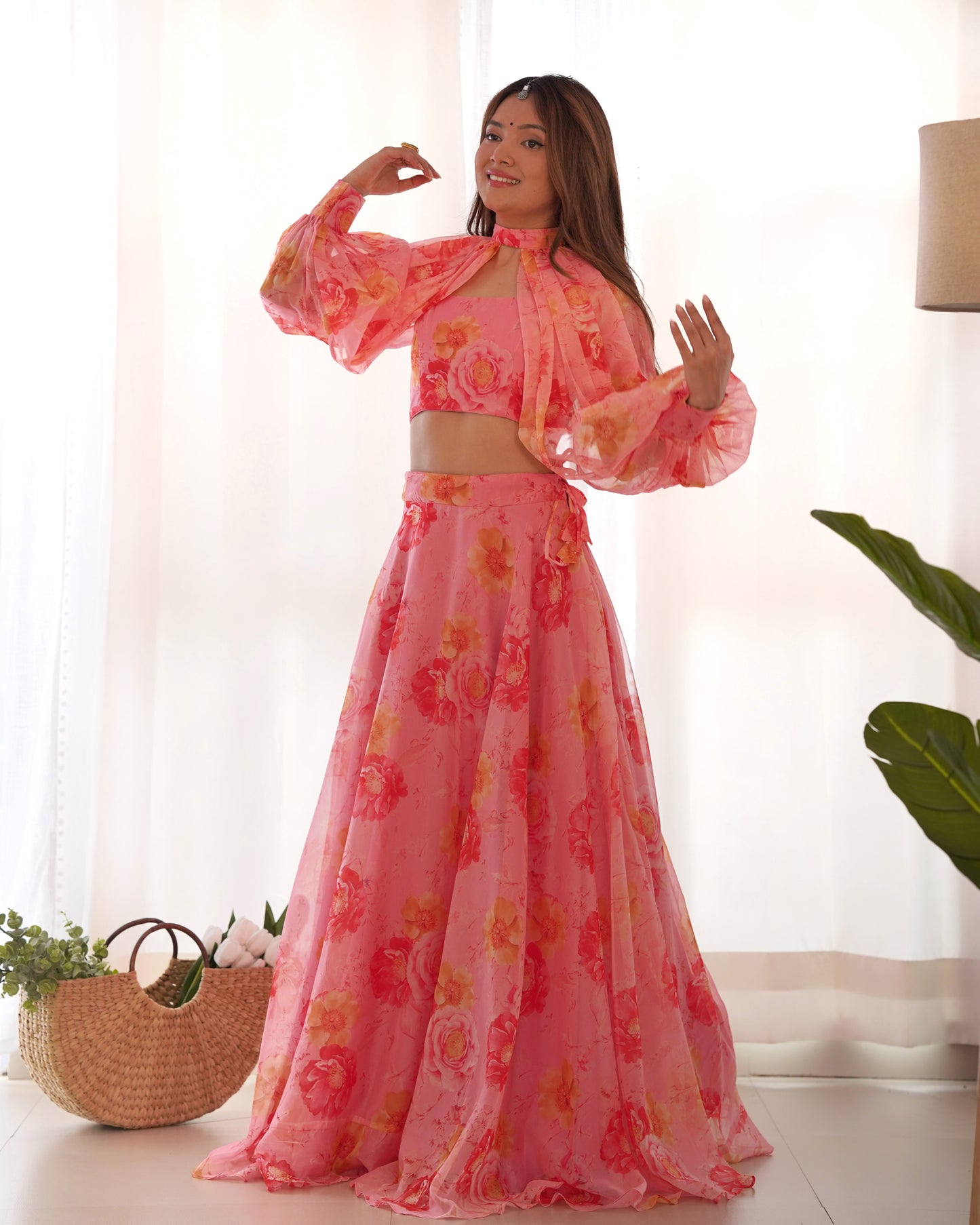 Floral Tabby Organza Silk Lehenga Choli – Elegance in Every Detail