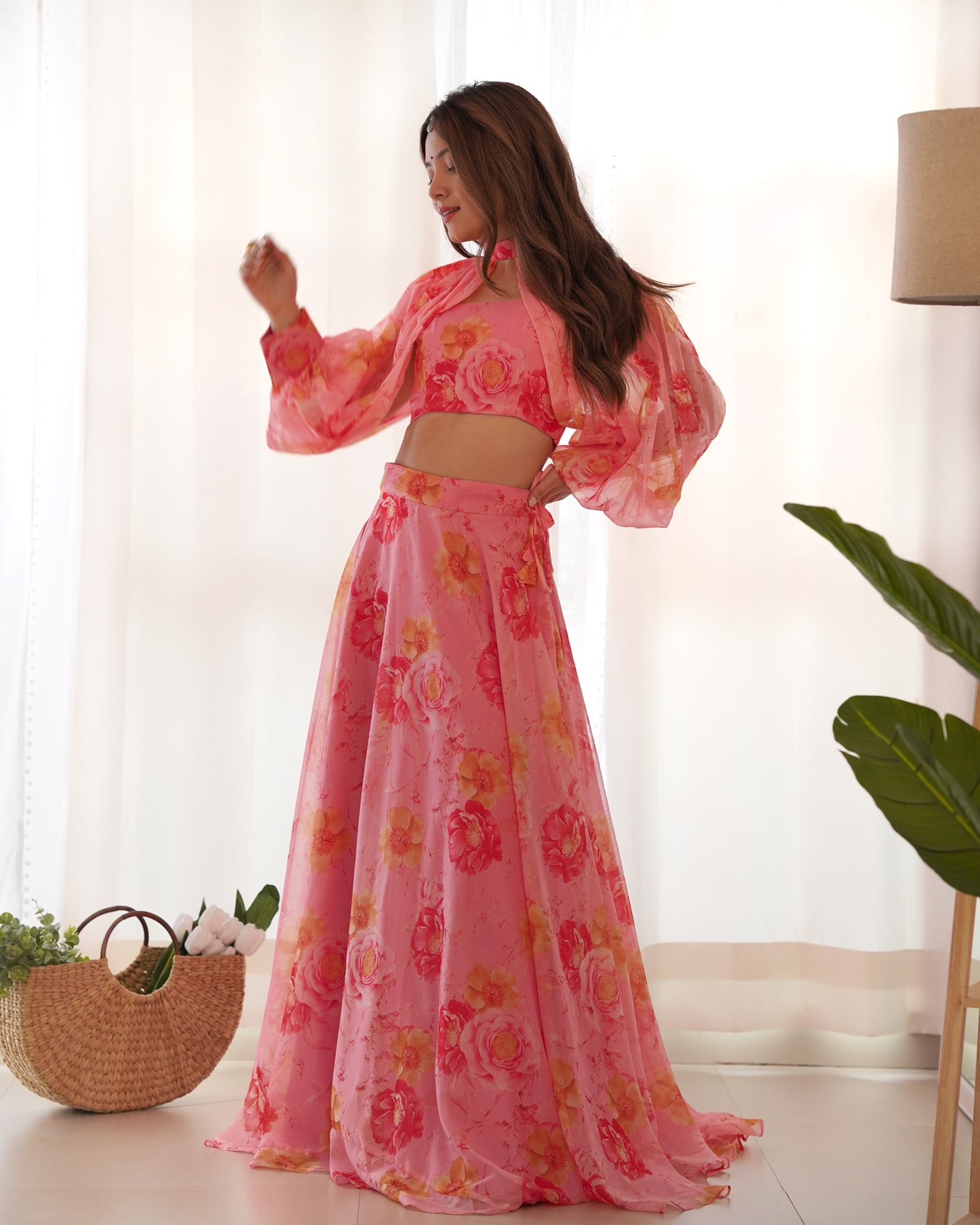 Floral Tabby Organza Silk Lehenga Choli – Elegance in Every Detail