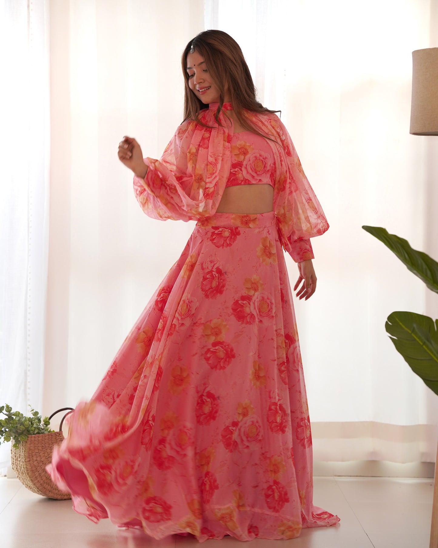 Floral Tabby Organza Silk Lehenga Choli – Elegance in Every Detail