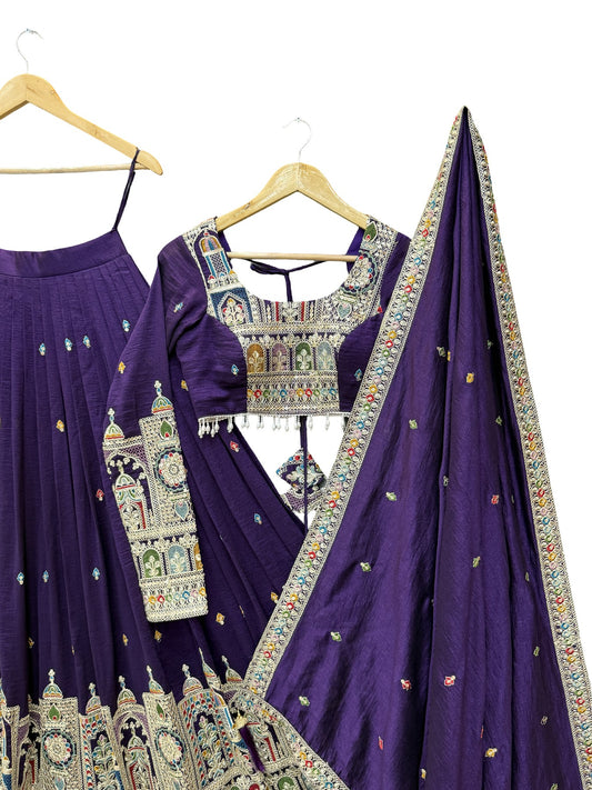 Premium Vichitra Silk Embroidered Lehenga Set – Fully Stitched & Ready to Wear