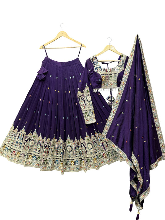 Premium Vichitra Silk Embroidered Lehenga Set – Fully Stitched & Ready to Wear