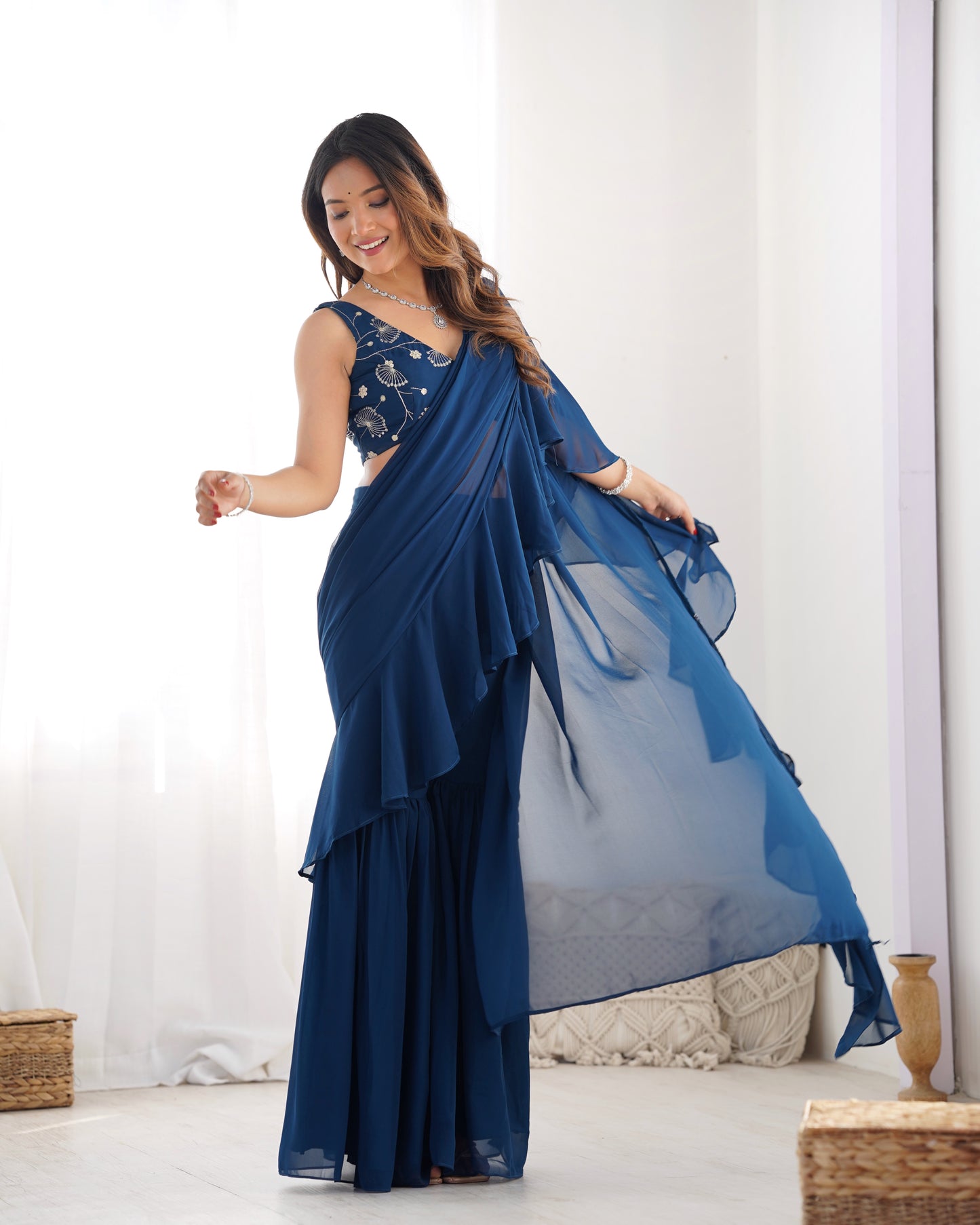 Designer Sharara Saree in Pure Faux Georgette – Fully Stitched & Ready to Wear