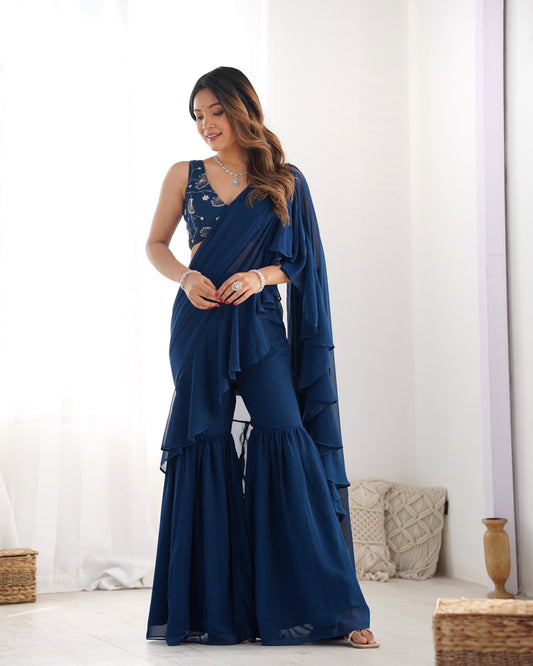 Designer Sharara Saree in Pure Faux Georgette – Fully Stitched & Ready to Wear