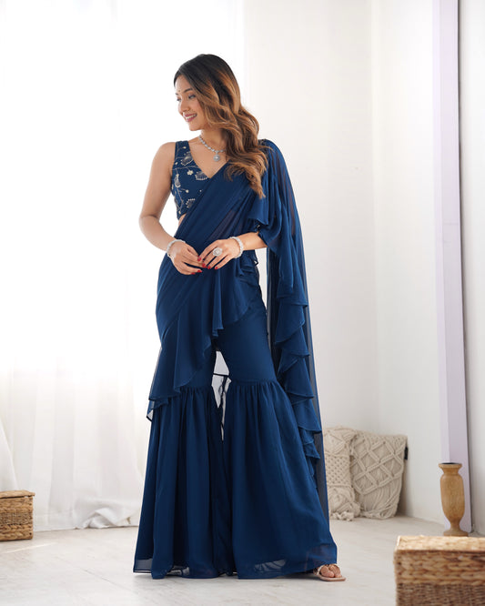 Designer Sharara Saree in Pure Faux Georgette – Fully Stitched & Ready to Wear