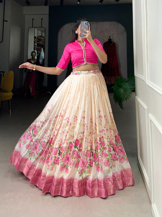 Spectacular Cotton Silk Floral Digital Printed Lehenga With Blouse - Ethnicwish
