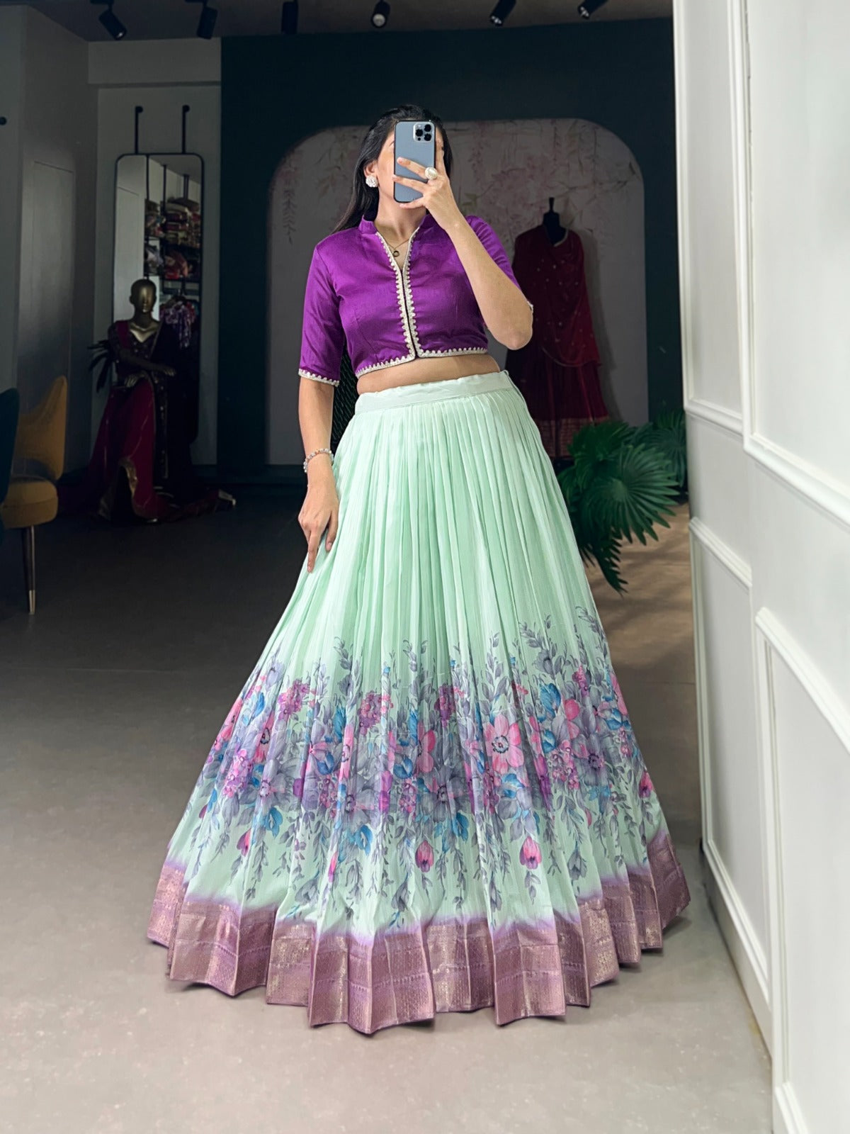 Spectacular Cotton Silk Floral Digital Printed Lehenga With Blouse - Ethnicwish