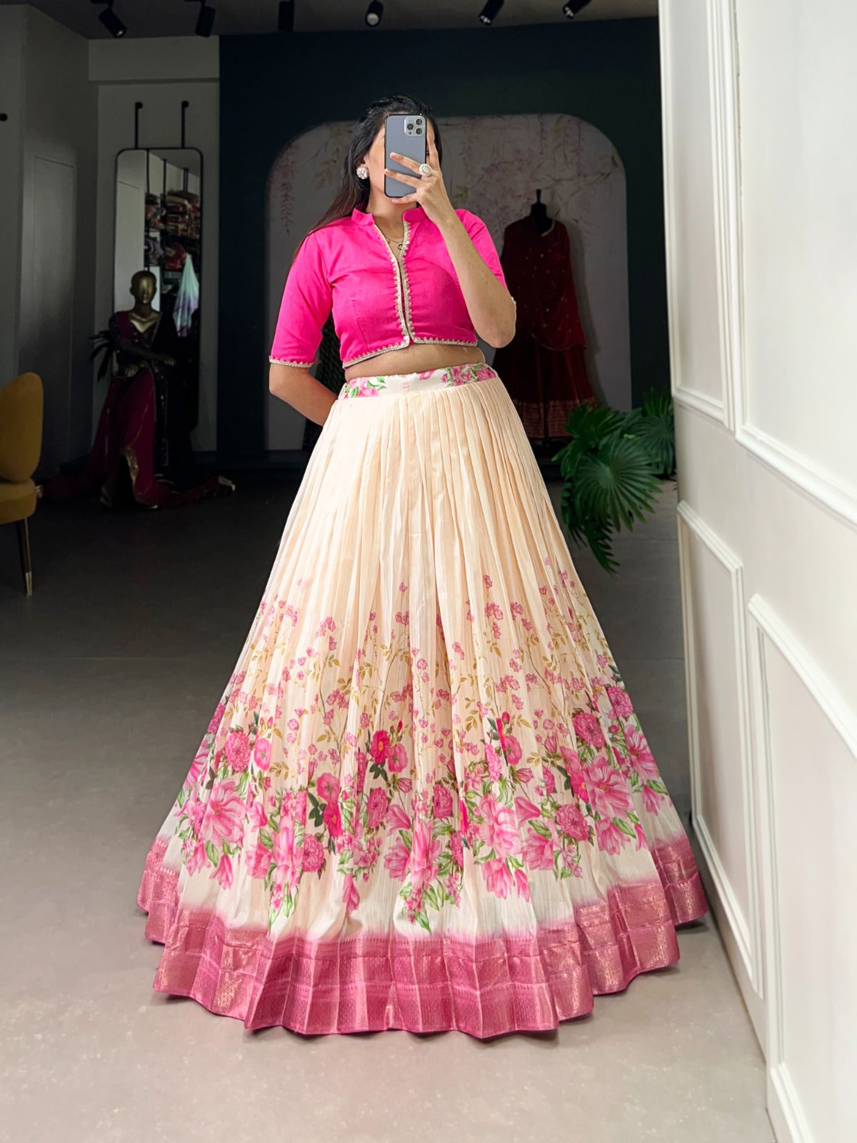 Spectacular Cotton Silk Floral Digital Printed Lehenga With Blouse - Ethnicwish