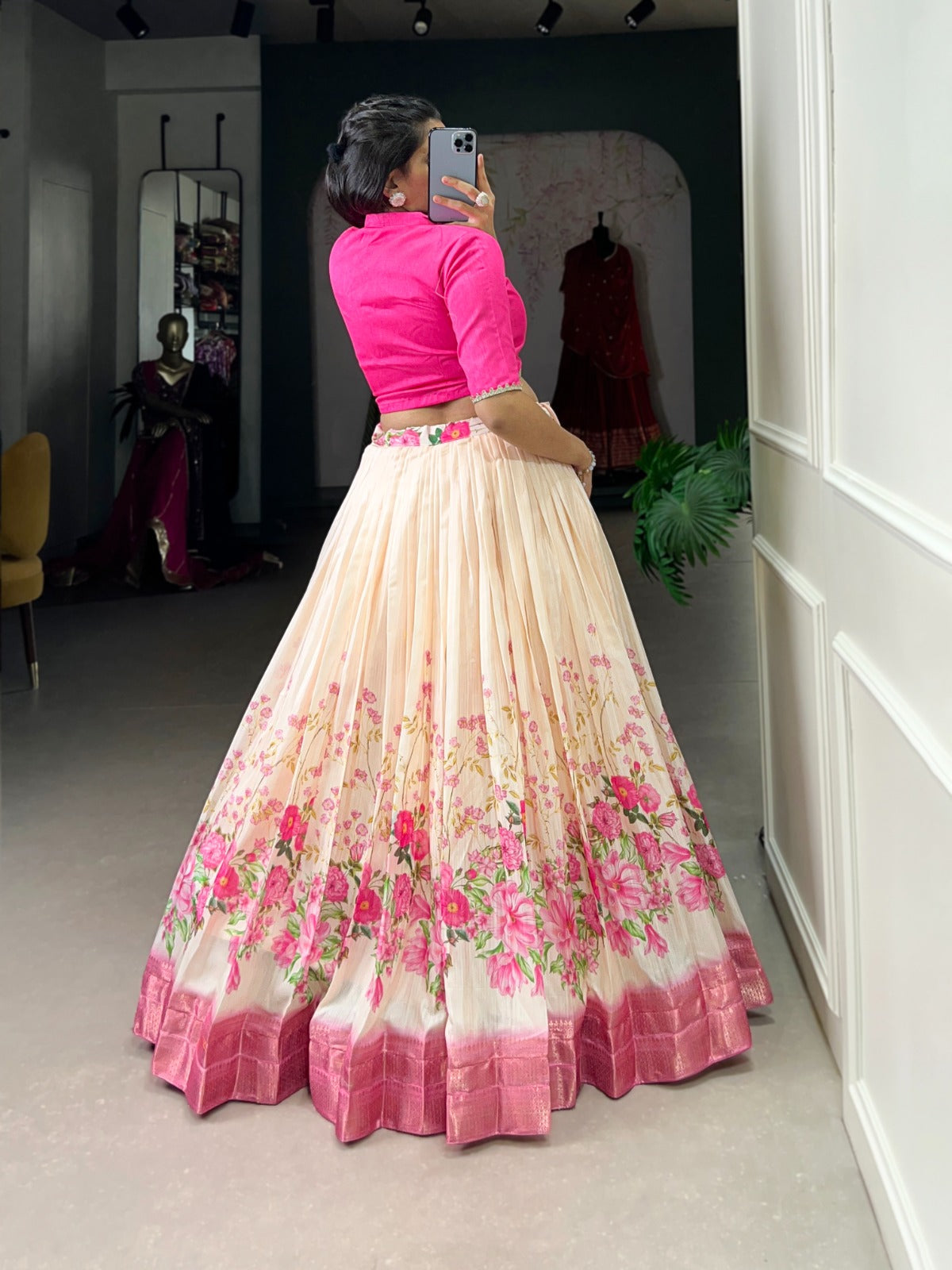 Spectacular Cotton Silk Floral Digital Printed Lehenga With Blouse - Ethnicwish