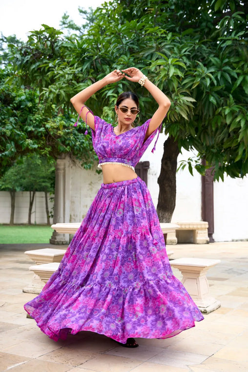 Fabulous Soft Chiffon Floral Printed Lehenga With Blouse Set - Ethnicwish