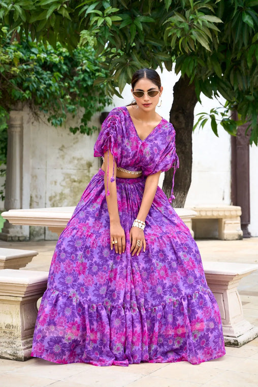 Fabulous Soft Chiffon Floral Printed Lehenga With Blouse Set - Ethnicwish
