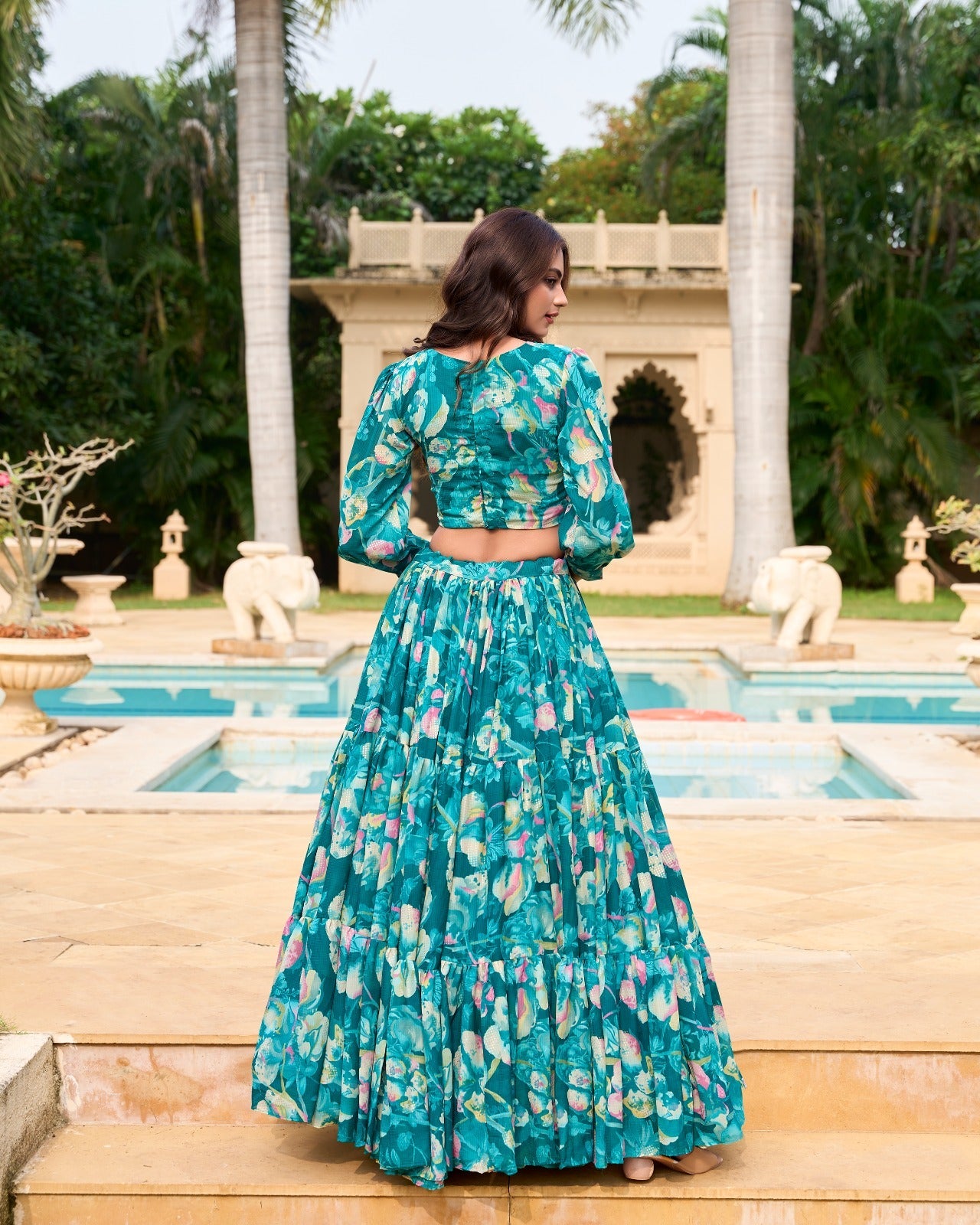 Stunning Georgette Floral Digital Printed Lehenga With Stitched Blouse - Ethnicwish
