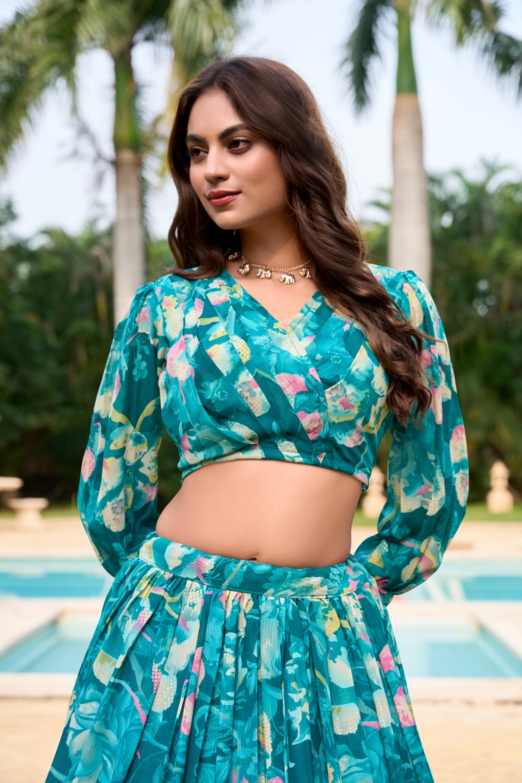 Stunning Georgette Floral Digital Printed Lehenga With Stitched Blouse - Ethnicwish