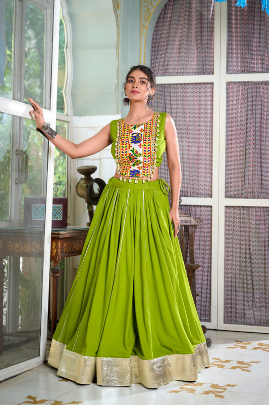 Mesmerizing Rayon Navratri Special Stitched Lehenga Choli Set