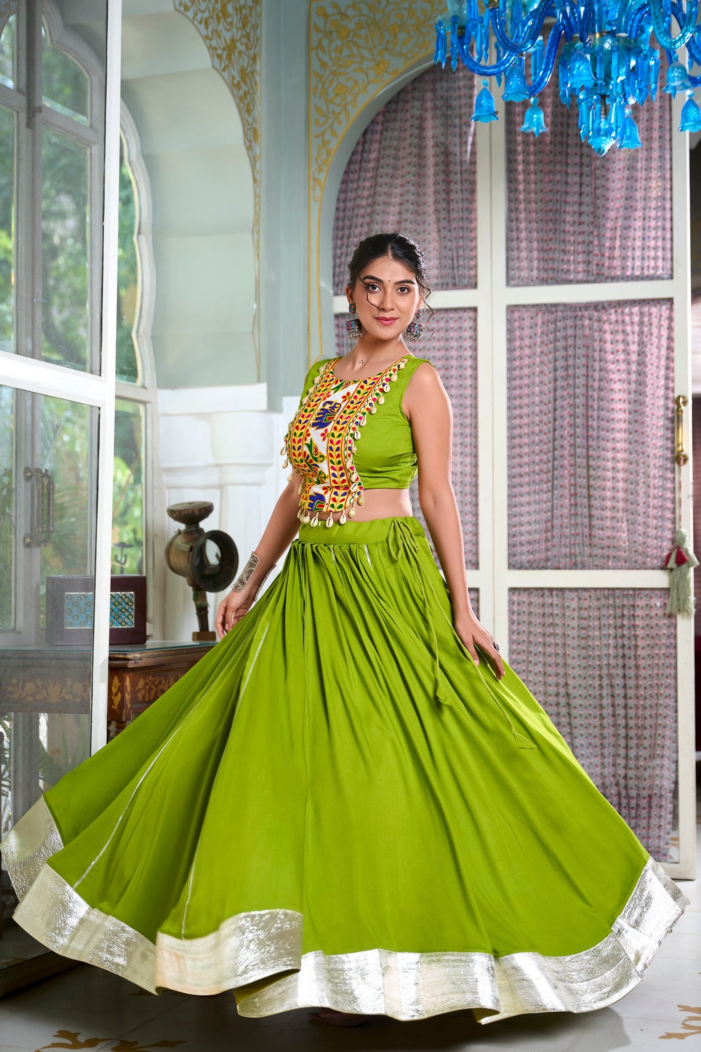 Mesmerizing Rayon Navratri Special Stitched Lehenga Choli Set