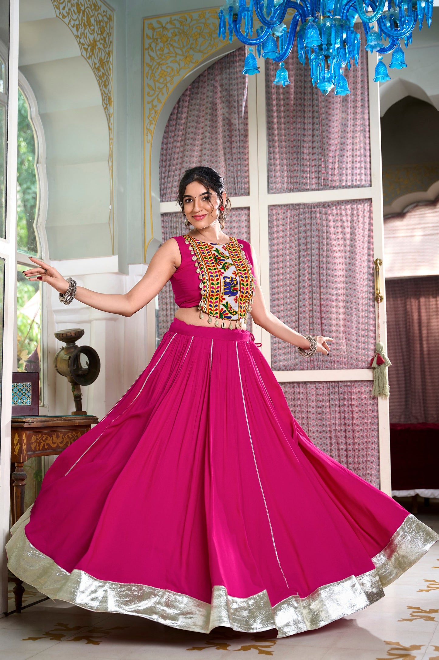 Mesmerizing Rayon Navratri Special Stitched Lehenga Choli Set
