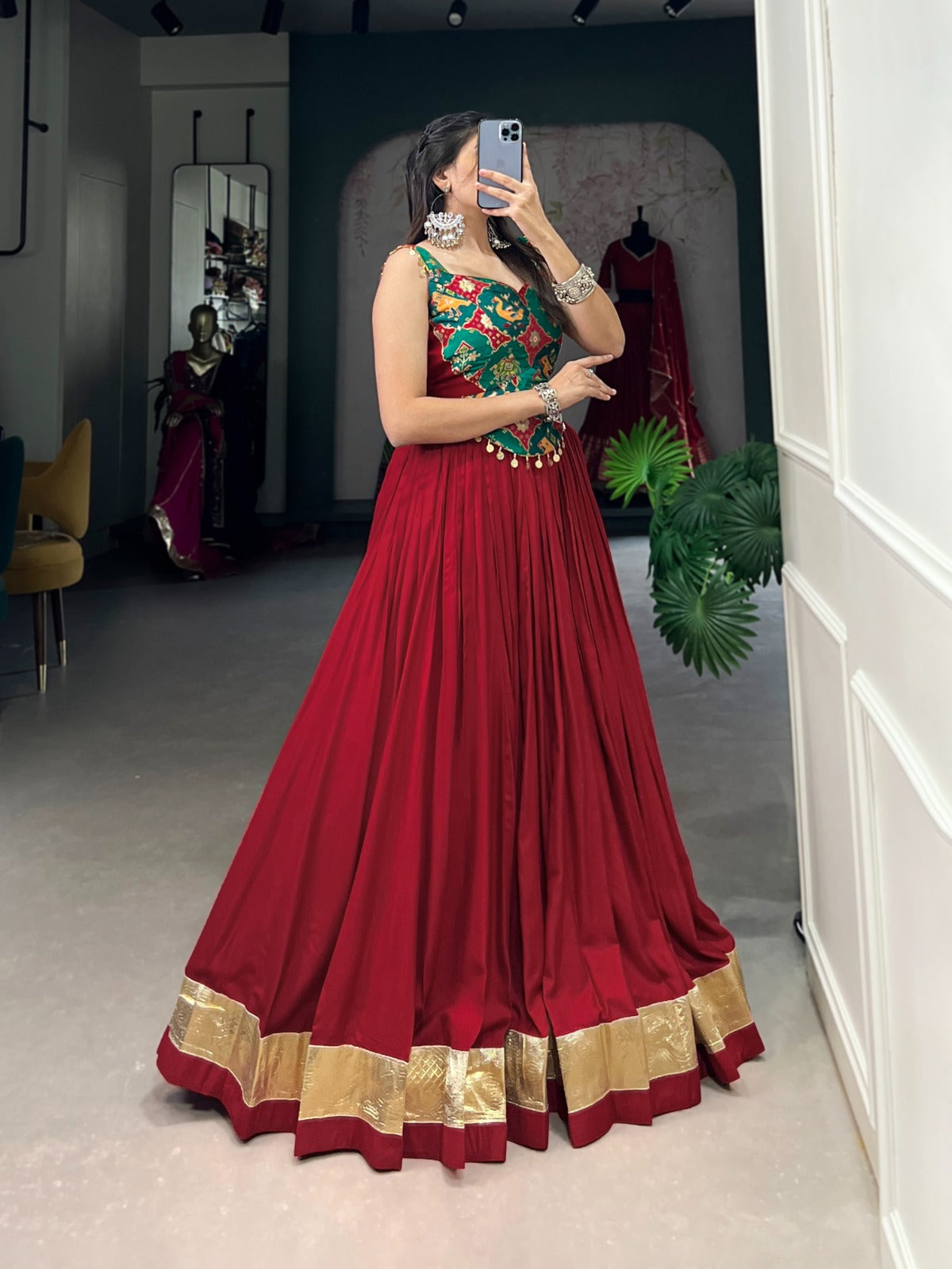 Divine maroon Pure Rayon Fully Stitched Lehenga With Blouse - Ethnicwish
