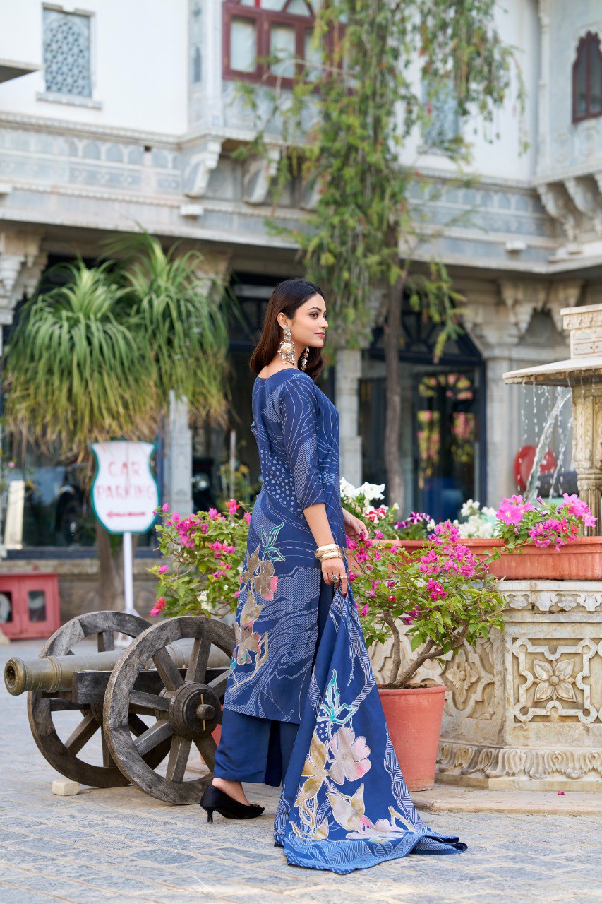 Spellbinding Roman Silk Floral Printed Top Palazzo Suit - Ethnicwish