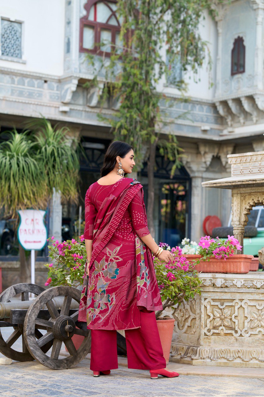 Spellbinding Roman Silk Floral Printed Top Palazzo Suit - Ethnicwish