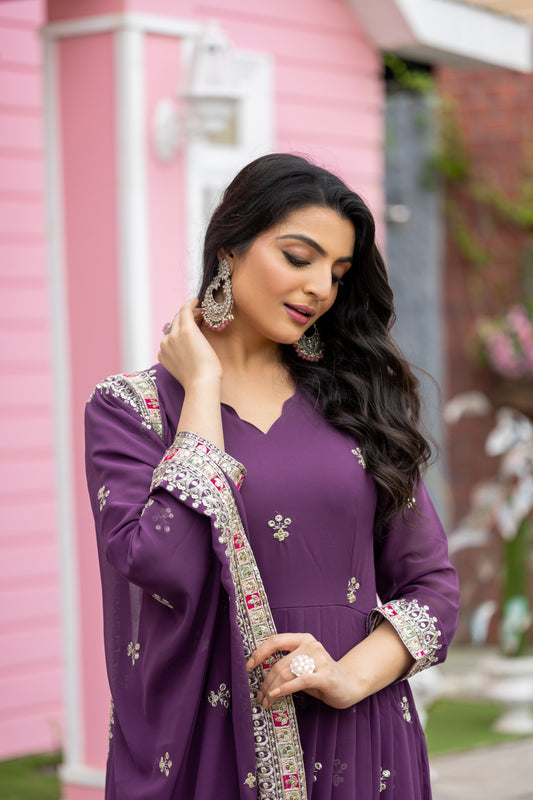 Graceful Faux Georgette Sequins Embroidered Designer Gown - Ethnicwish