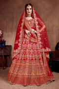 Red Floral Embroidered Bridal Lehenga Choli with Matching Dupatta