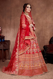 Red Floral Embroidered Bridal Lehenga Choli with Matching Dupatta