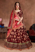 Maroon Floral Embroidered Lehenga Choli with Pink Dupatta
