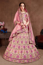 Pastel Pink Floral Embroidered Bridal Lehenga Choli with Matching Dupatta