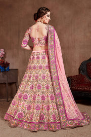 Pastel Pink Floral Embroidered Bridal Lehenga Choli with Matching Dupatta