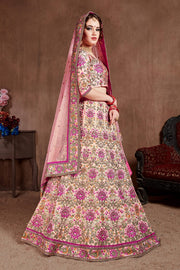 Pastel Pink Floral Embroidered Bridal Lehenga Choli with Matching Dupatta