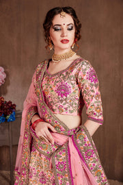 Pastel Pink Floral Embroidered Bridal Lehenga Choli with Matching Dupatta