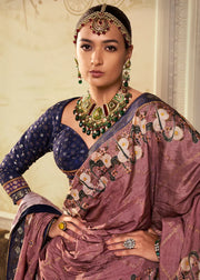 Navy Blue & Dusty Rose Banarasi Silk Zari Lehenga Choli