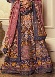 Navy Blue & Dusty Rose Banarasi Silk Zari Lehenga Choli