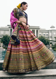 Navy Blue & Purple Banarasi Silk Zari Lehenga Choli