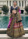 Navy Blue & Purple Banarasi Silk Zari Lehenga Choli