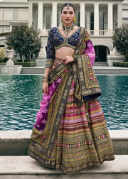 Navy Blue & Purple Banarasi Silk Zari Lehenga Choli