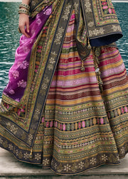 Navy Blue & Purple Banarasi Silk Zari Lehenga Choli