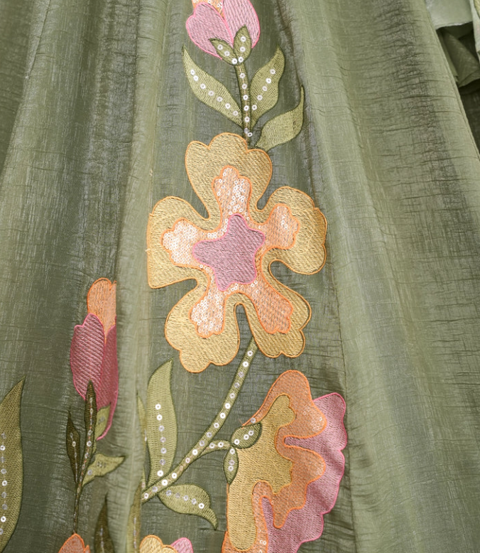 Pista Green Fendi Silk Lehenga Choli with Beads Sequin & Thread Embroidery