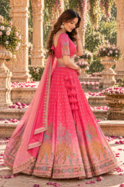 Ombre Pink Lehenga with Mirror and Peacock Motif Embroidery
