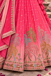 Ombre Pink Lehenga with Mirror and Peacock Motif Embroidery