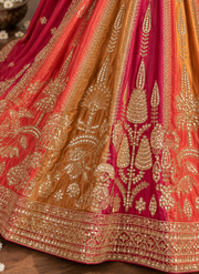 Orange & Yellow Embroidered Lehenga Set with Zari Work