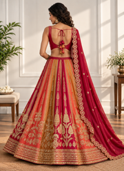 Orange & Yellow Embroidered Lehenga Set with Zari Work